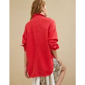 NEW Aerie Vintage Popover Polo Sweatshirt Sz L Red Oversized